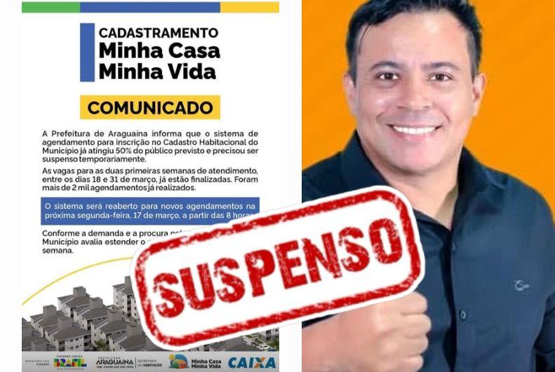 Suspensão temporária do sistema de agendamento para inscrição no Cadastro Habitacional do Município.