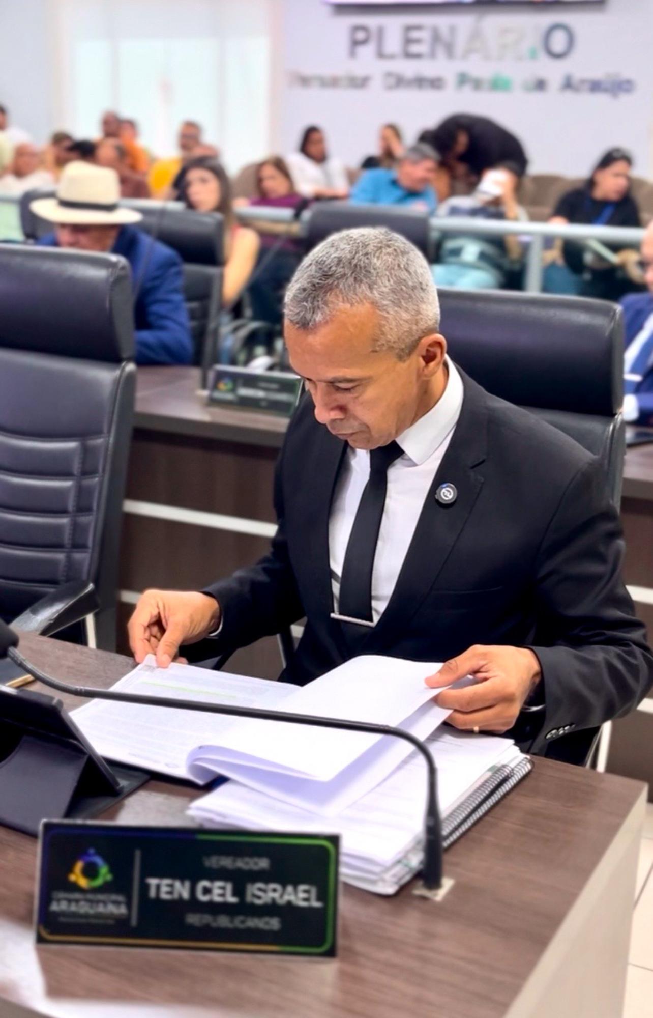 Vereador Tenente-Coronel Israel convida colegas vereadores a rejeitar aumento do ISSQN e alerta para impactos na população.
